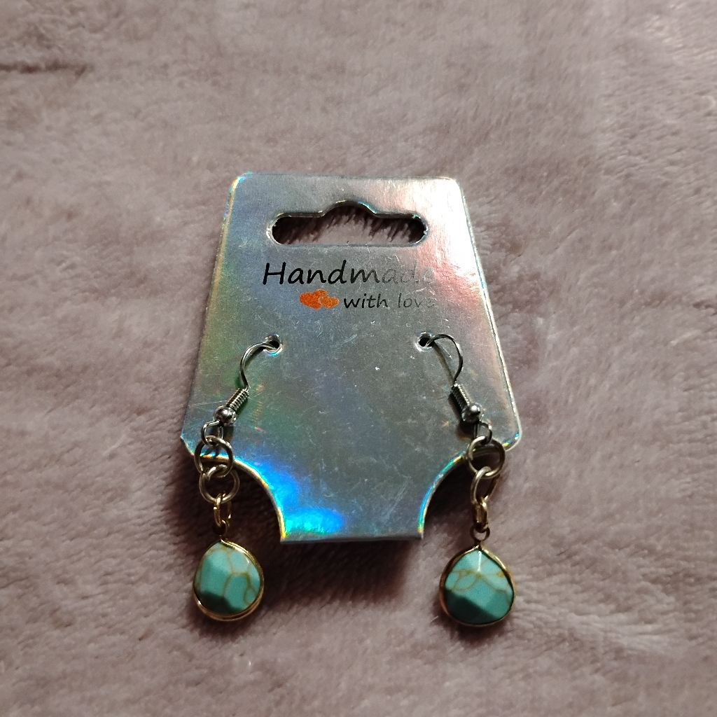 Handmade Adorable Turquoise Colored Faux Stone Dainty Tear Drop Earrings